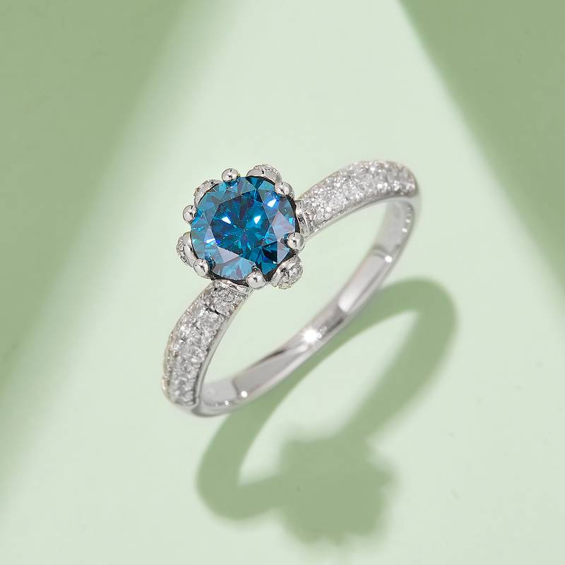 直臂豪镶花神S925银镀白金MoissaniteWomen's Ring1ctD级